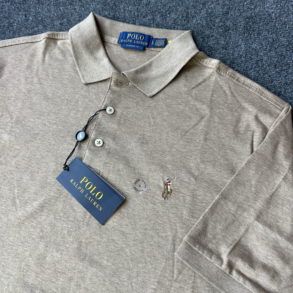 Polo Ralph Lauren Classic Fit Soft Cotton Polo Shirt Men Large Brown Brand New